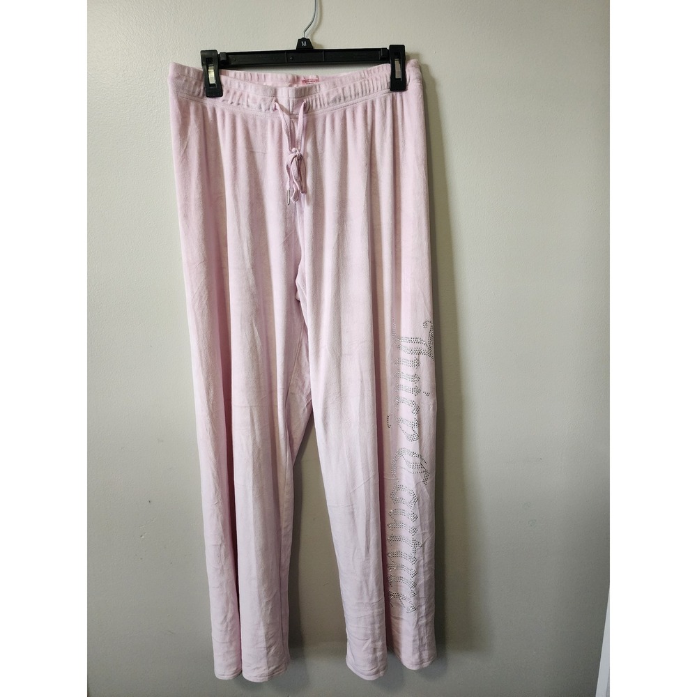 Juicy Couture Pink Velour Pajama Pants Rhinestone Logo Sleepwear Womens Large
